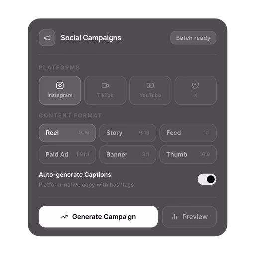 VISIO campaign workspace showing generated social images and video concepts.